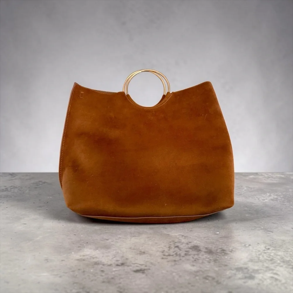 Banana Republic Chestnut Suede Satchel with Gold Ring Handles